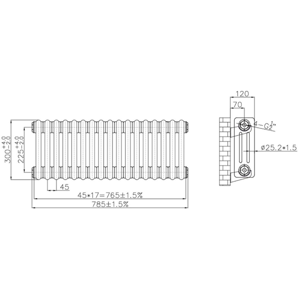Go Bathrooms Clarence Raw Metal 2 Column 17 Section Radiator 300 x 785mm Image 4