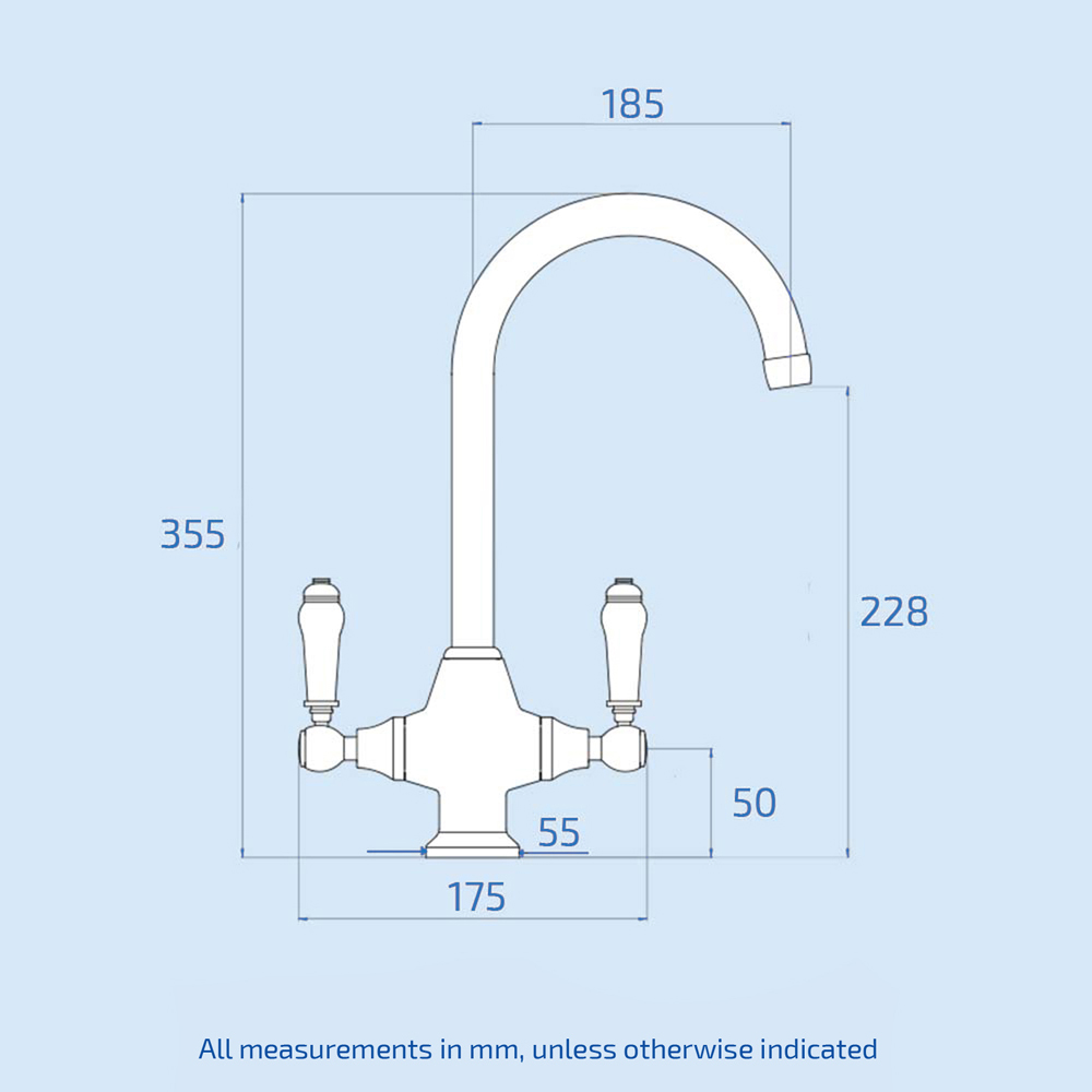 Nes Home Antique Copper and White Twin Lever Swivel Spout Kitchen Mixer Tap Image 3