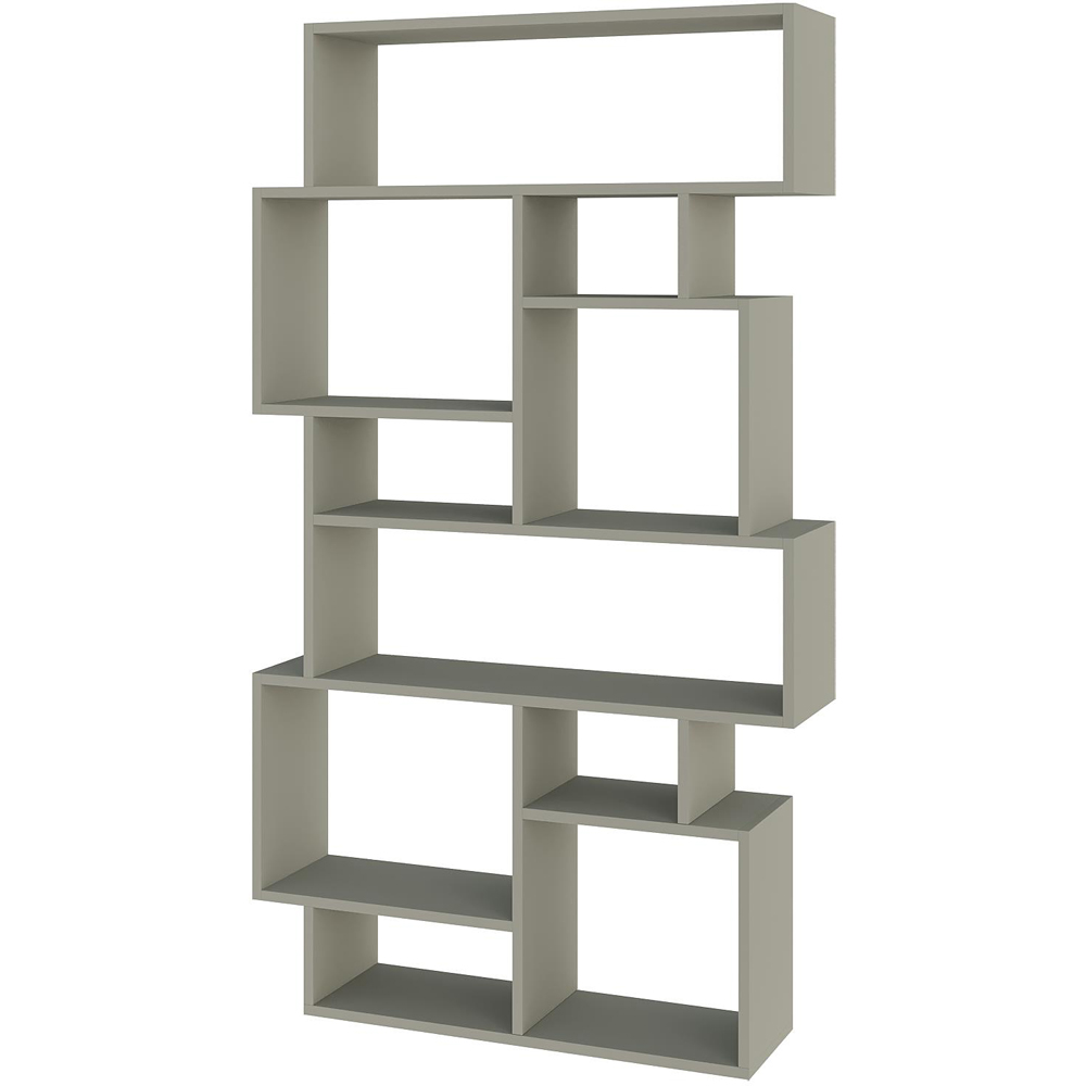 Decortie Karmato 10 Shelf Ash Green Asymmetric Tall Freestanding Bookcase Image 2