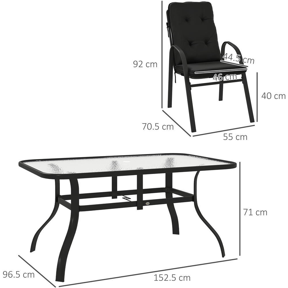 Outsunny 6 Seater Garden Dining Set with Umbrella Hole Black Image 9