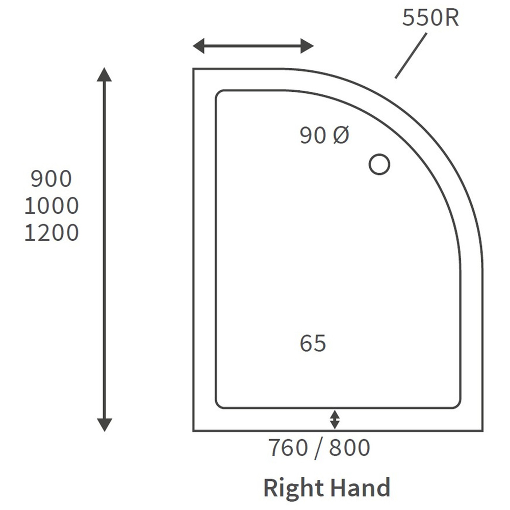 Bathstore Deluxe 45mm White Right Hand Offset Quadrant Shower Tray with Waste 900 x 760mm Image 3