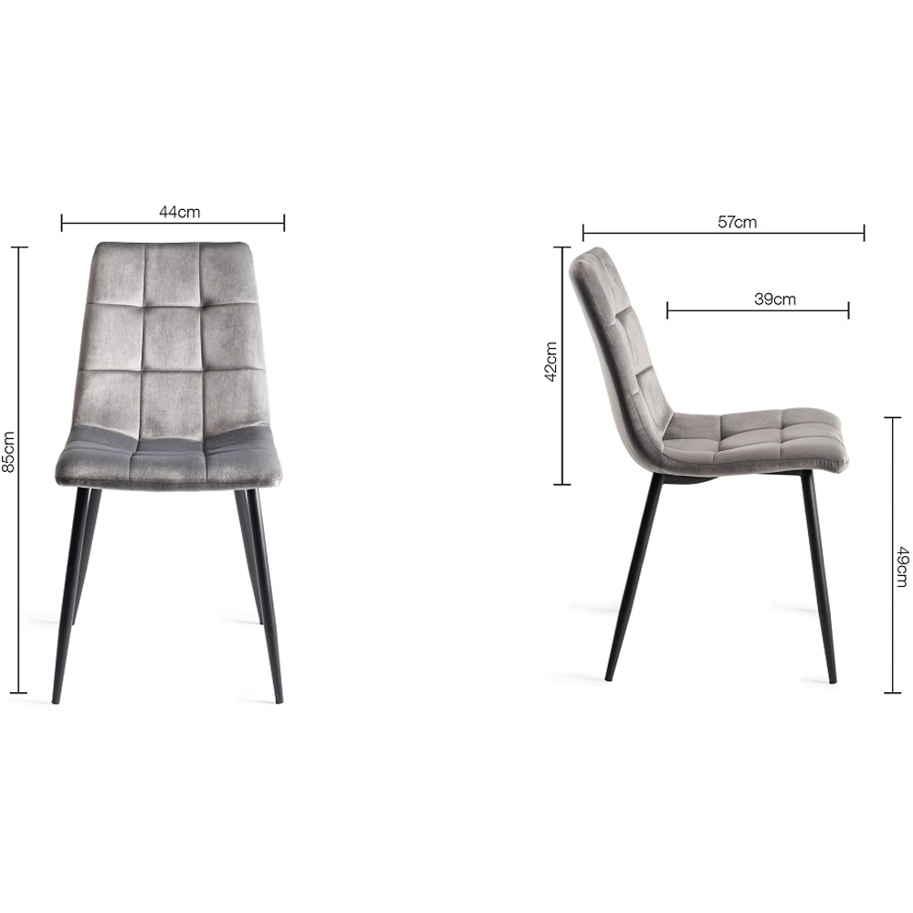 Bentley Designs Mondrian Set of 2 Grey Velvet Dining Chair Image 7