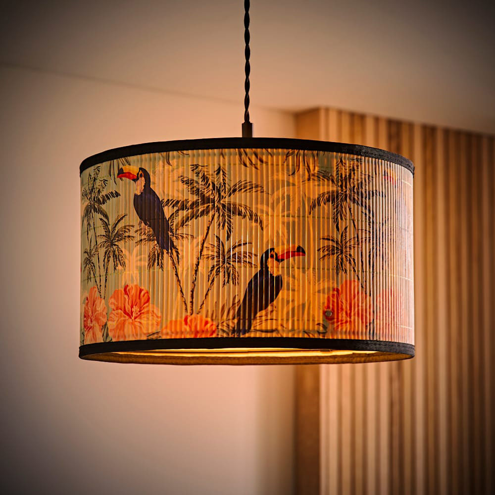 ValueLights Daintree Pastel Jungle Bamboo Medium Drum Ceiling Lamp Shade Image 2