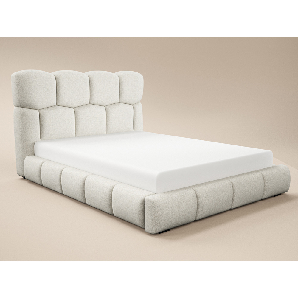SOLACE+CO Irma Double Cream Chenille Upholstered Marshmallow Bed with Padded Headboard Image 2