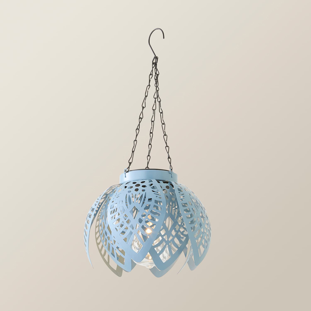 ValueLights Powder Blue Artichoke Solar LED Hanging Outdoor Lantern Light Image 4