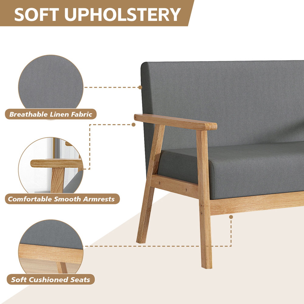 Grey 2 Seater Padded Country Wooden Sofa Image 7