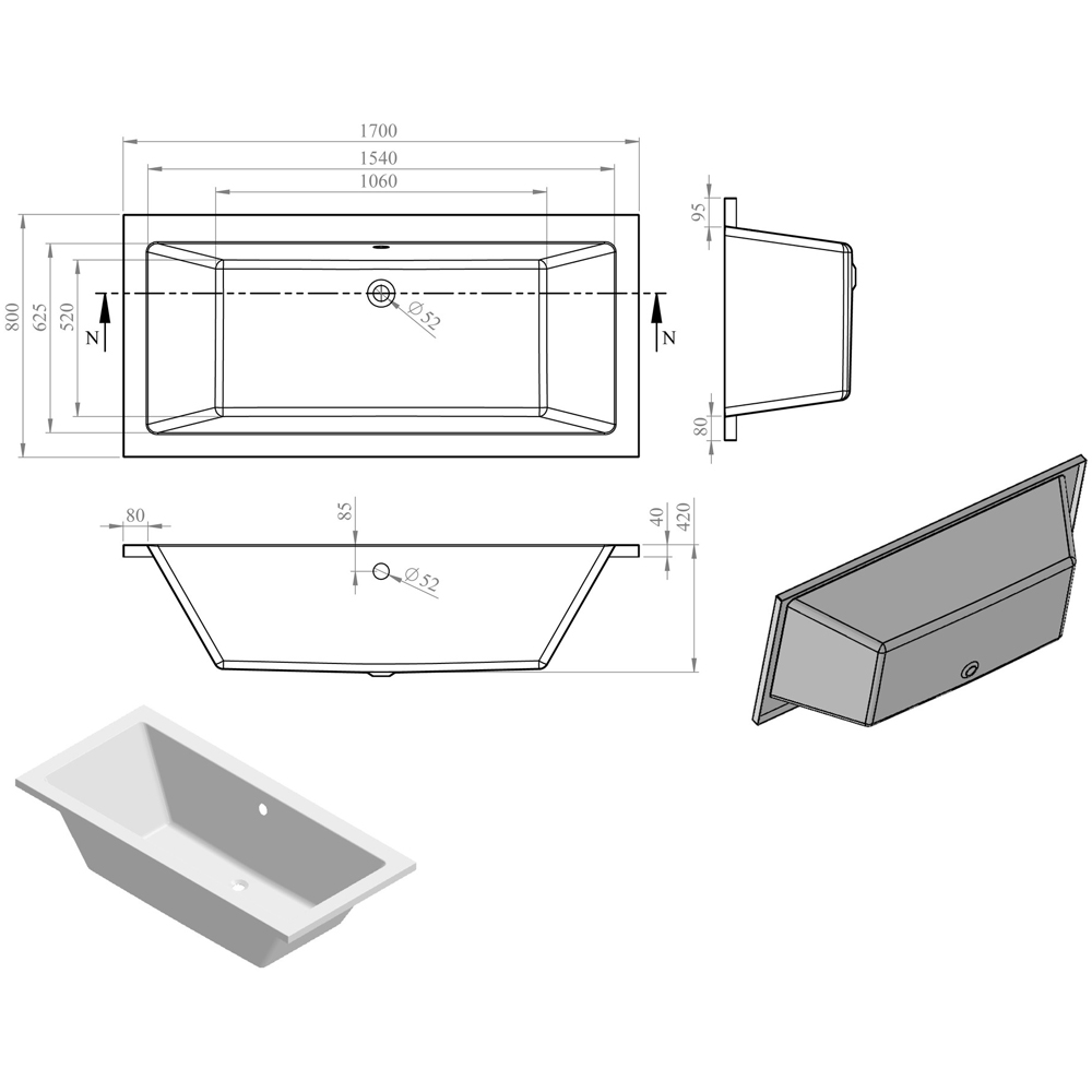 Bathstore Nazare White Double End Bath 1700 x 800mm Image 6