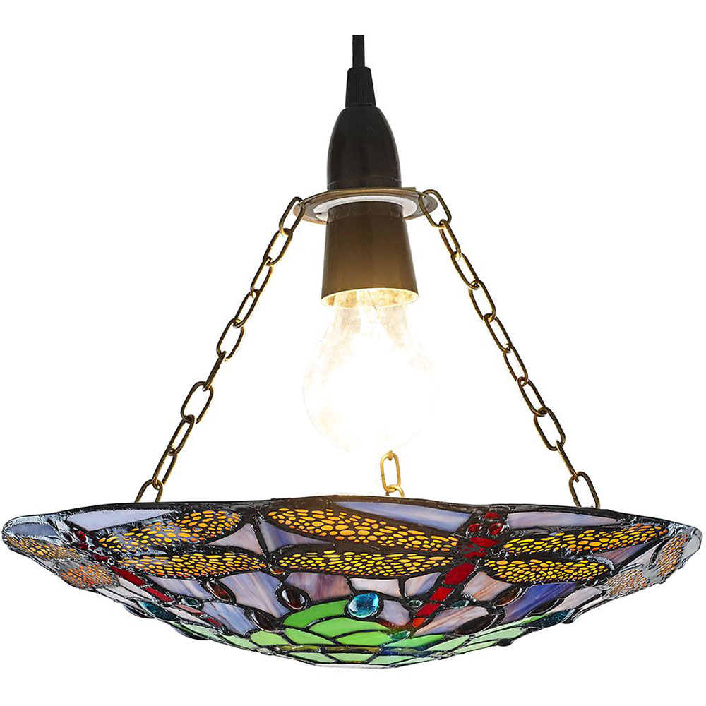 Happy Homewares Traditional Multicolour Dragonfly Tiffany Glass Pendant Shade Image 2