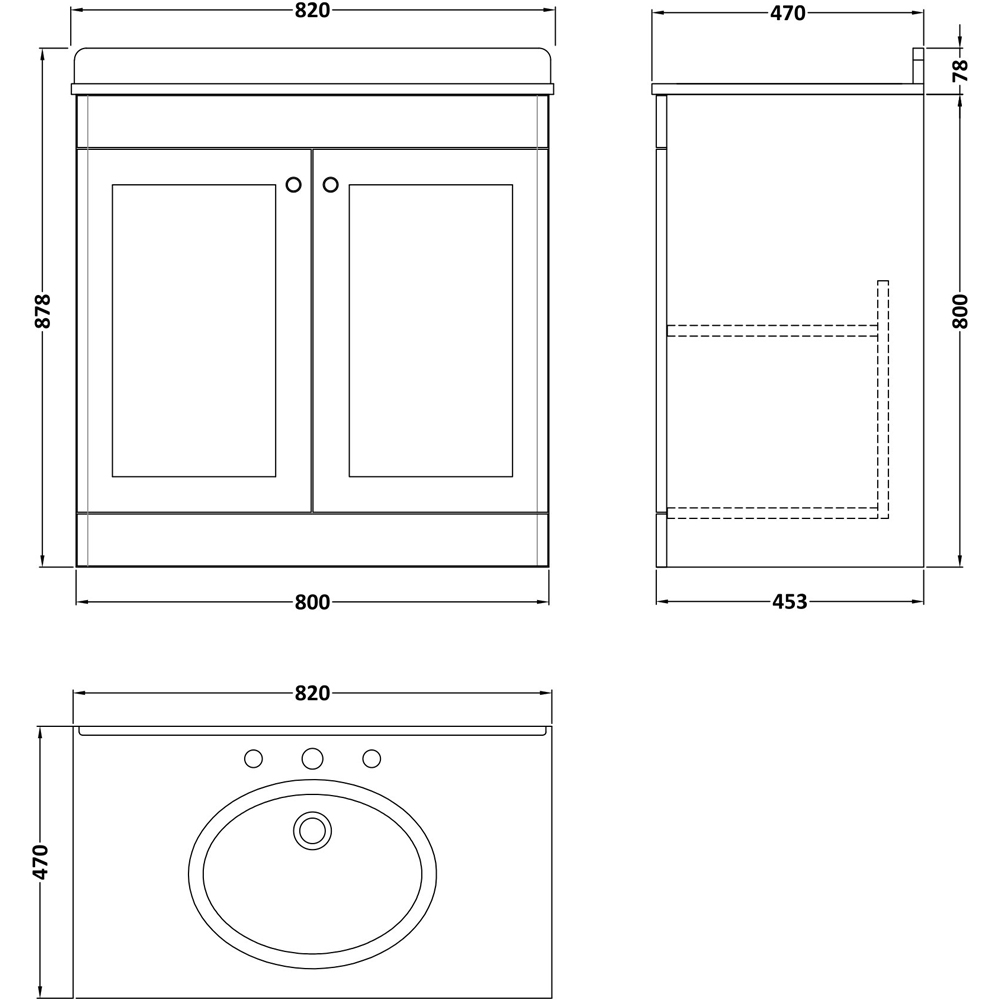 nuie Classique 2 Door Satin White Floor Standing Unit and 3 Tap Hole Marble Basin 800mm Image 2