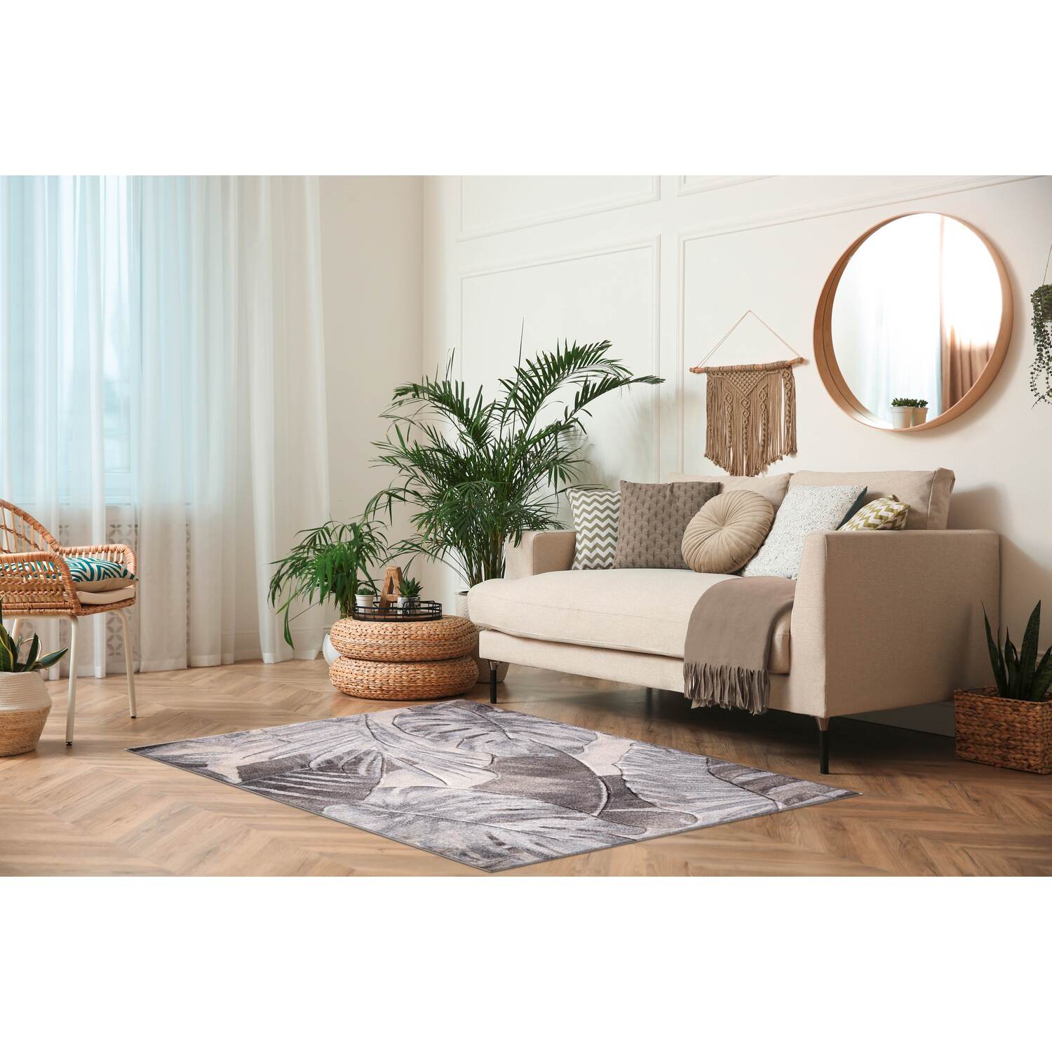 Jungle Leaf Rug - Grey / 140cm Image 3