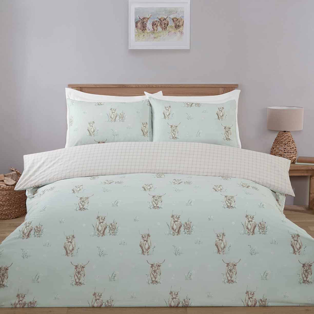 Highland Cows Duvet Set - Blue / Single Image 1
