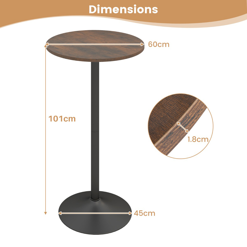 Costway Round Top Pub and Bar Table Rustic Brown Image 9