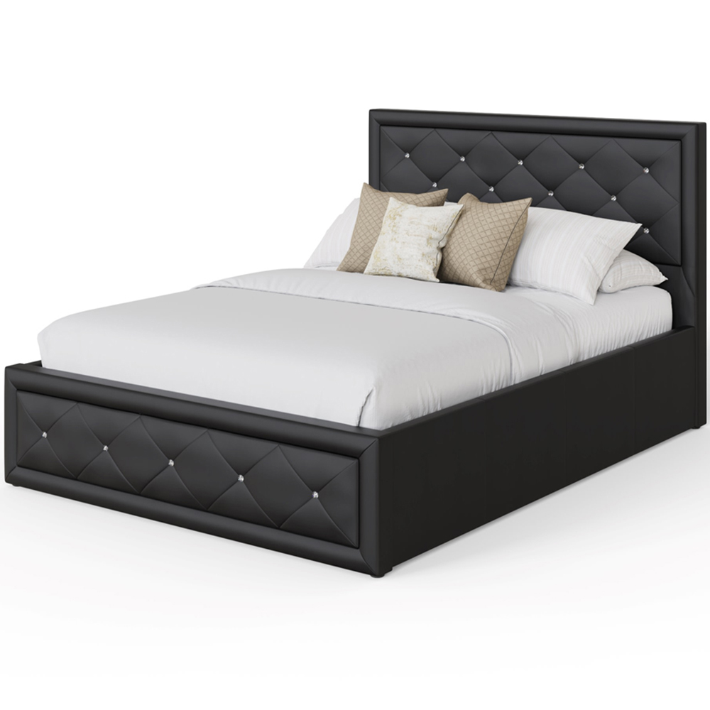 GFW Hollywood Double Black Gas End Lift Ottoman Bed with Buttoned Headboard Image 4
