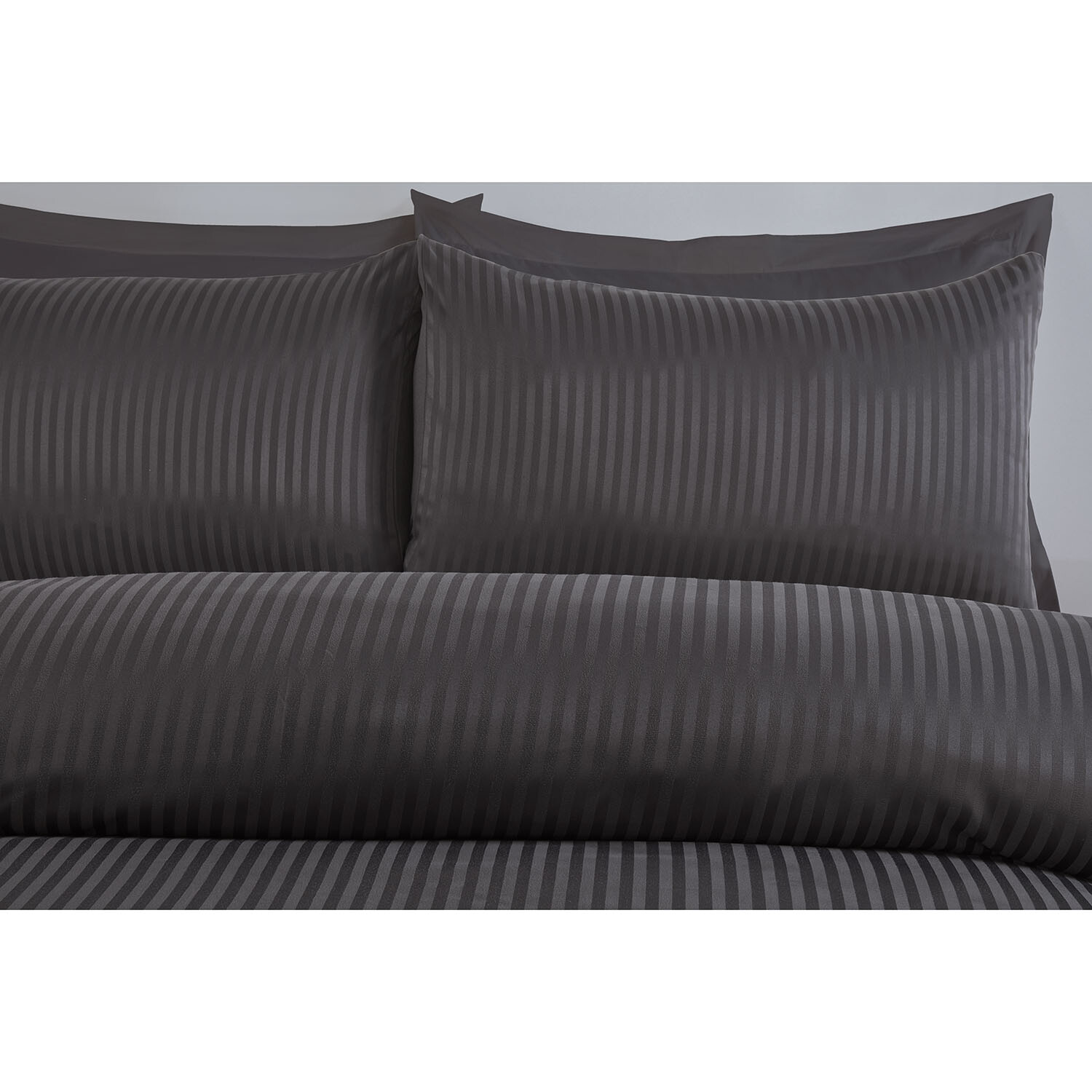 Pimlico Satin Stripe Duvet Set - Charcoal / King Image 3