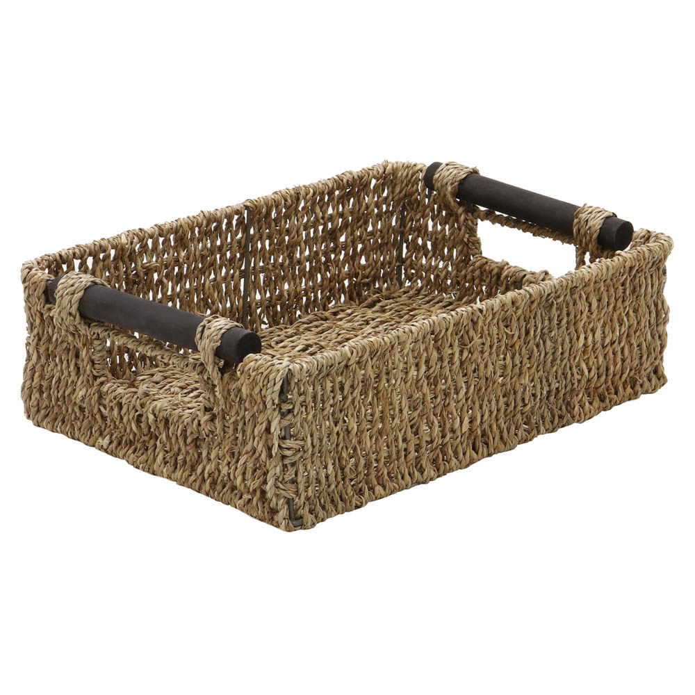 JVL Seagrass Rectangular Storage Baskets with Wooden Handles 3 Pack Image 5