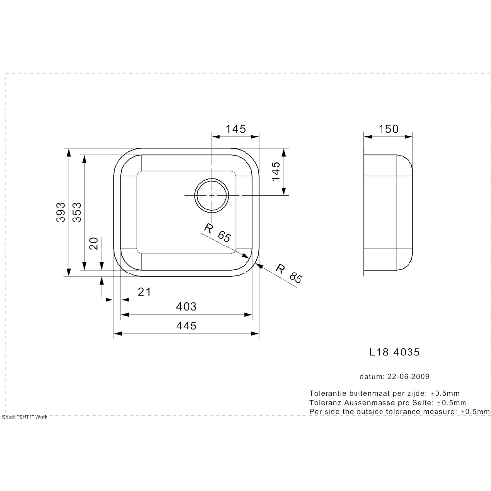 Reginox L18 4035 OKG Silver Single Square Bowl Sink 393 x 445mm Image 3