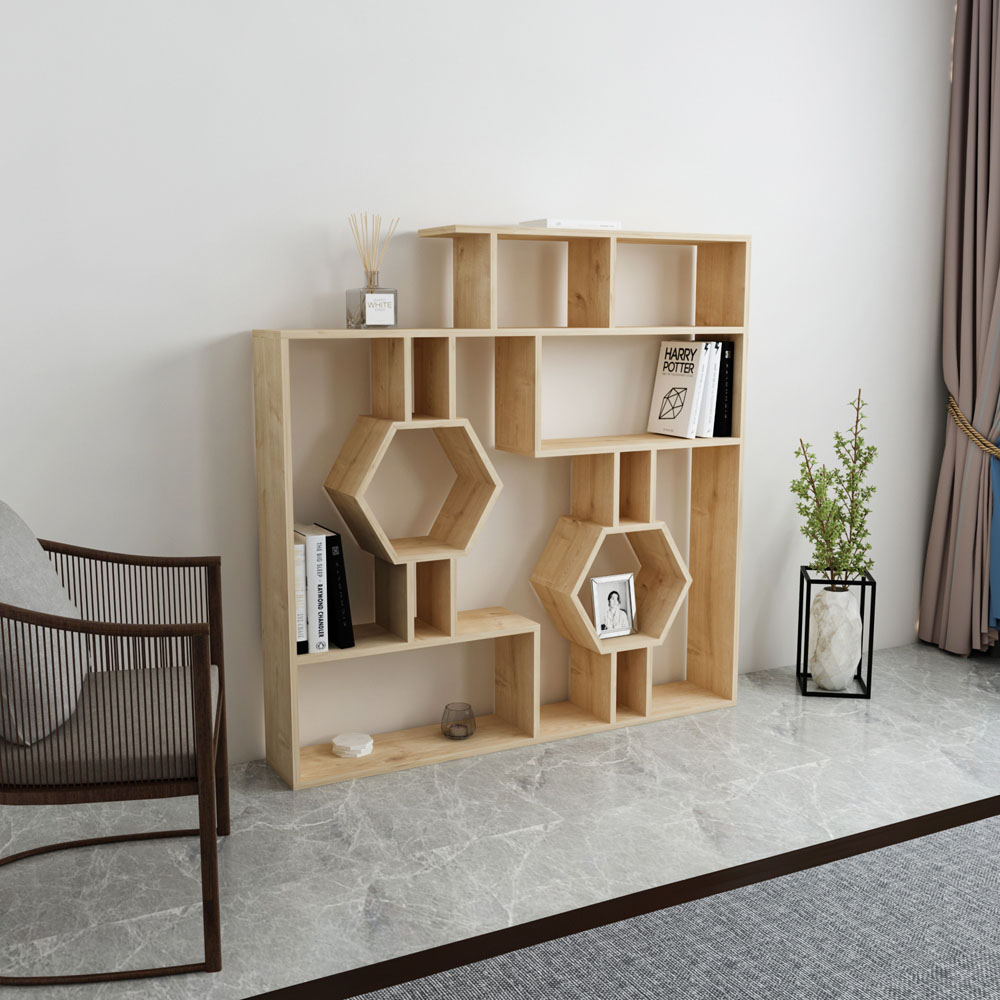 Decorotika Tamara 15 Shelf Sapphire Oak Geometric Bookcase Image 4