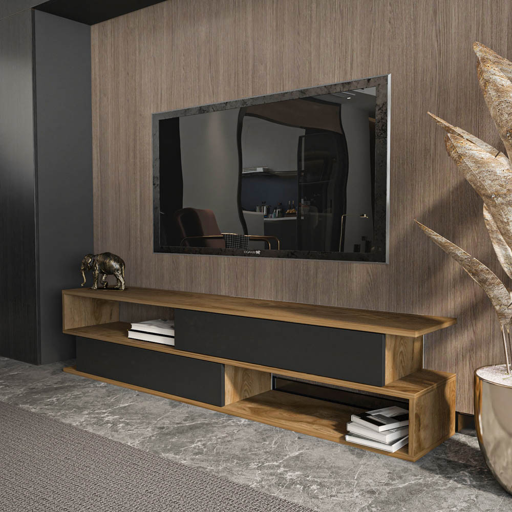 Decorotika Cortez 2 Door 2 Shelf Black and Oud TV Unit Image 7