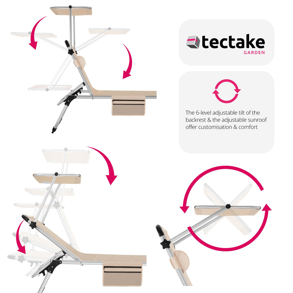 tectake Lorella Beige Aluminium Frame Foldable Sun Lounger Image 7