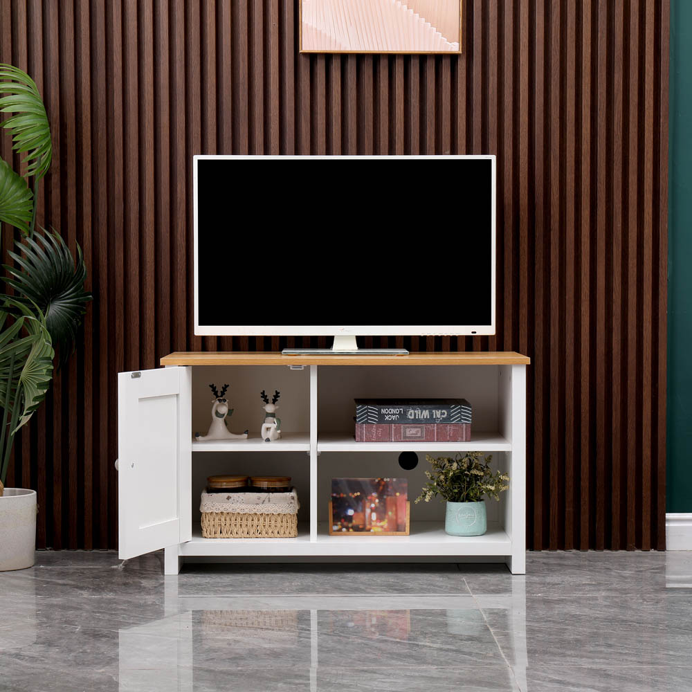 FurnitureHMD Single Door 2 Shelf White and Oak Effect Wooden TV Unit Image 8