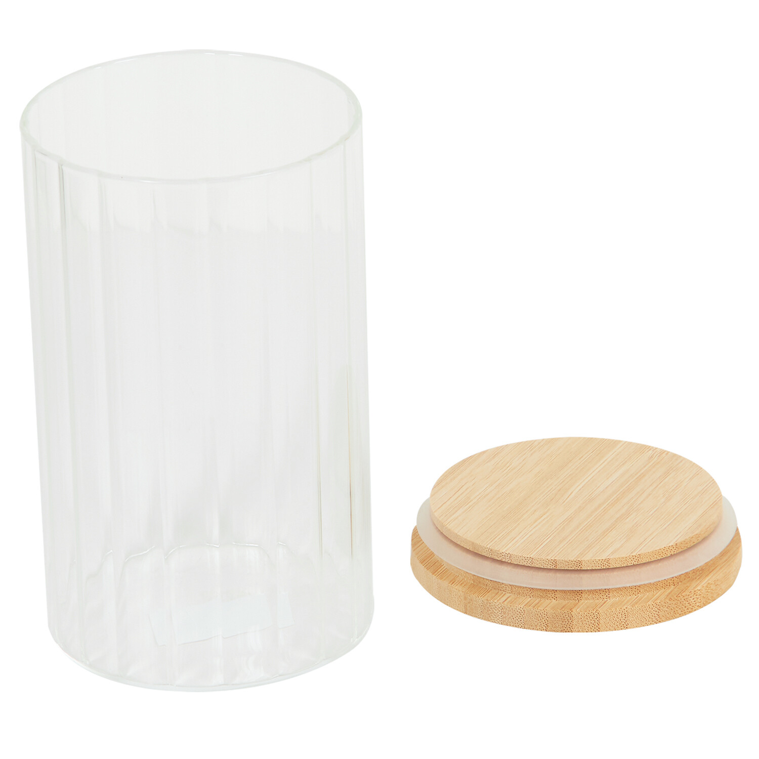 Ribbed Glass Jar with Bamboo Lid - 1l Image 3