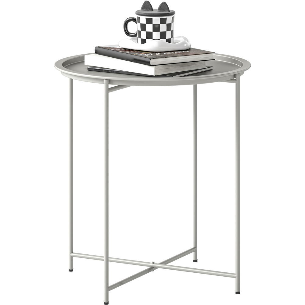 Outsunny White Round Foldable Garden Side Table with Removable Tray Image 2