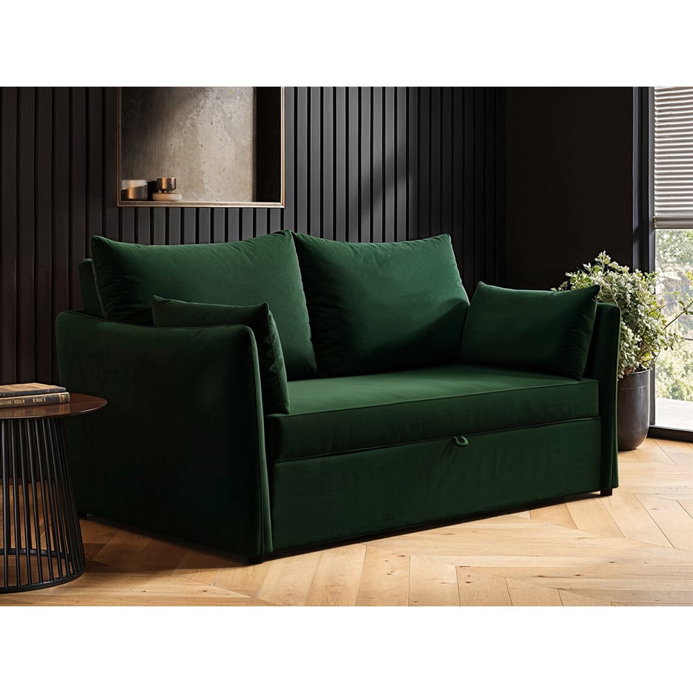 Solace+Co Skyler 2 Seater Bottle Green Velvet Sofa Bed Image 7