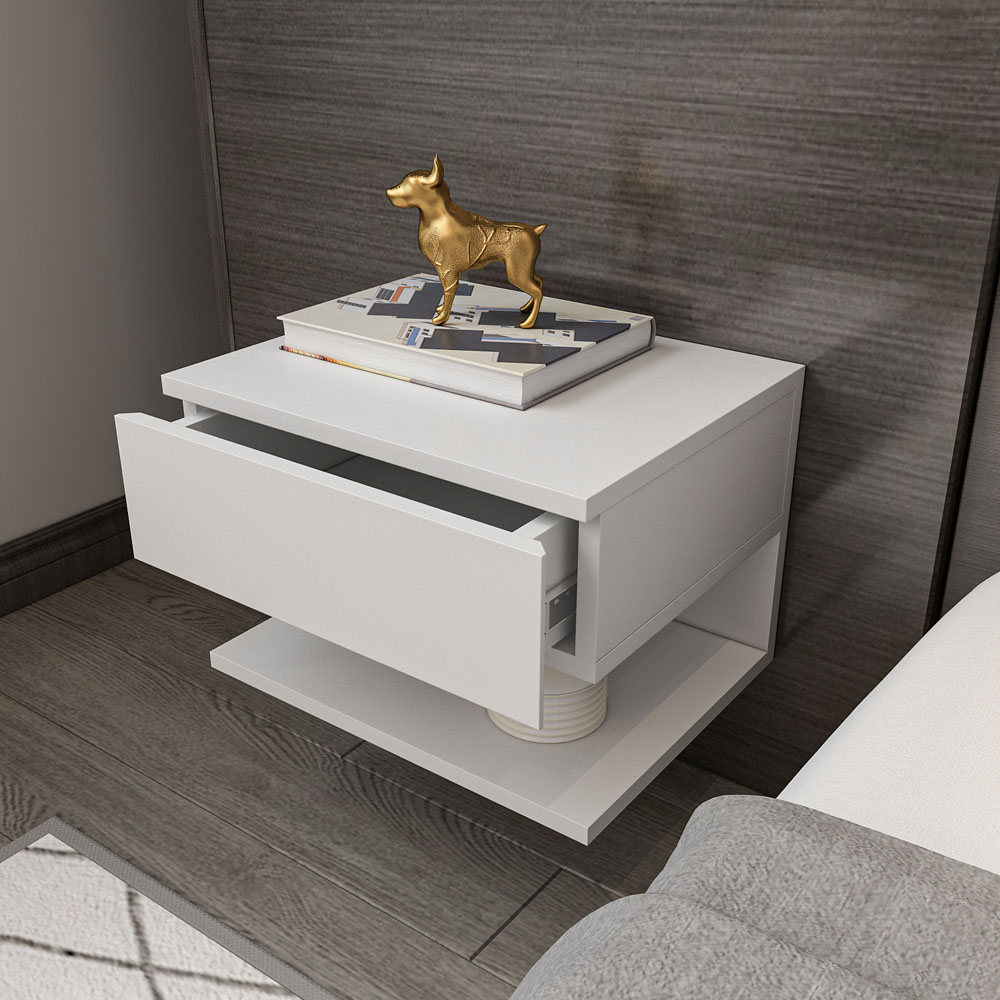 Decorotika Vivid White Minimalist Floating Nightstand Image 5