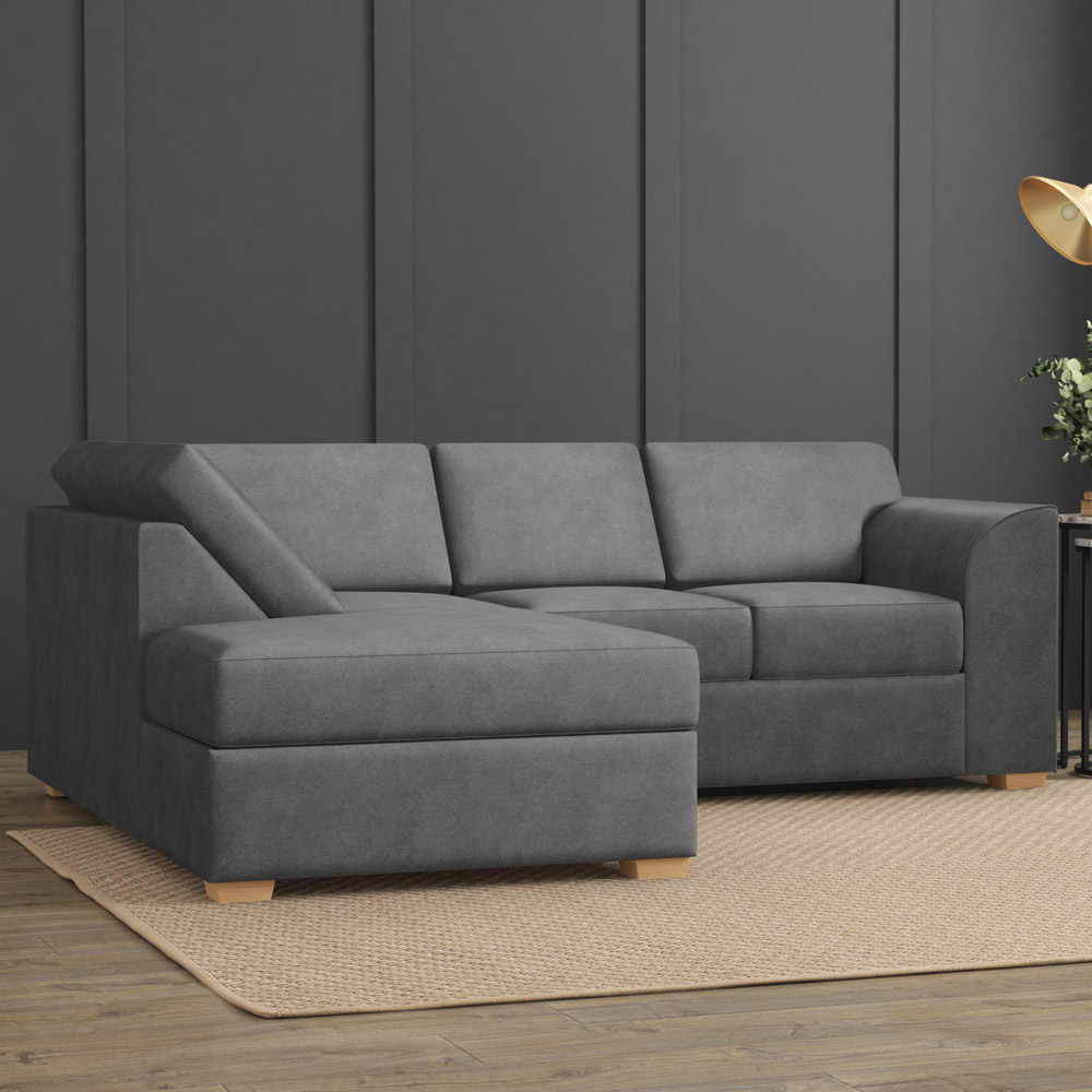 Modo 3 Seater Steel Plush Velvet Left Hand Fixed Back L-Shape Corner Sofa Image 6