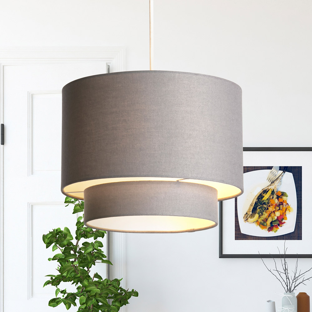 Lighting Collection Alina 2 Tier Dark Grey Linen Ceiling Shade Image 2