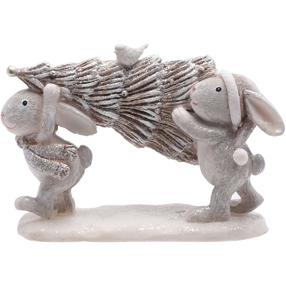 The Christmas Gift Co Grey Christmas Bunny with Tree Ornament Image 2
