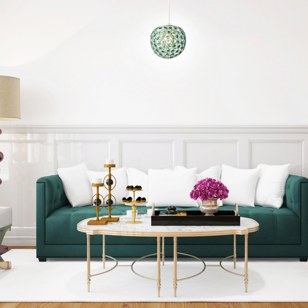 Happy Homewares Round Globe Small Green Acrylic Bead Jewels Pendant Shade Image 2