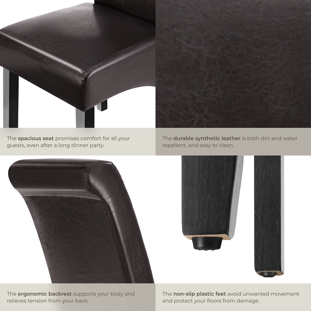 tectake Set of 6 Brown Faux Leather High Backrest Dining Chair Image 5