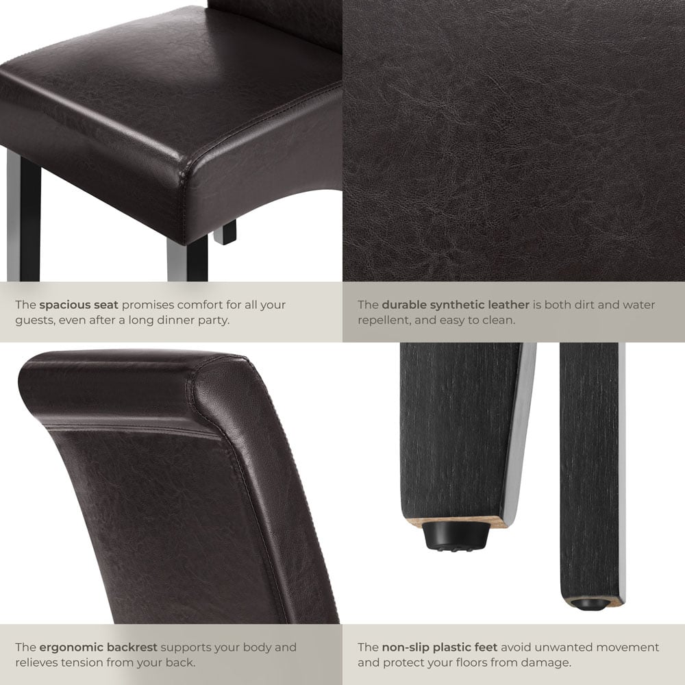 tectake Set of 2 Brown Faux Leather High Backrest Dining Chair Image 5