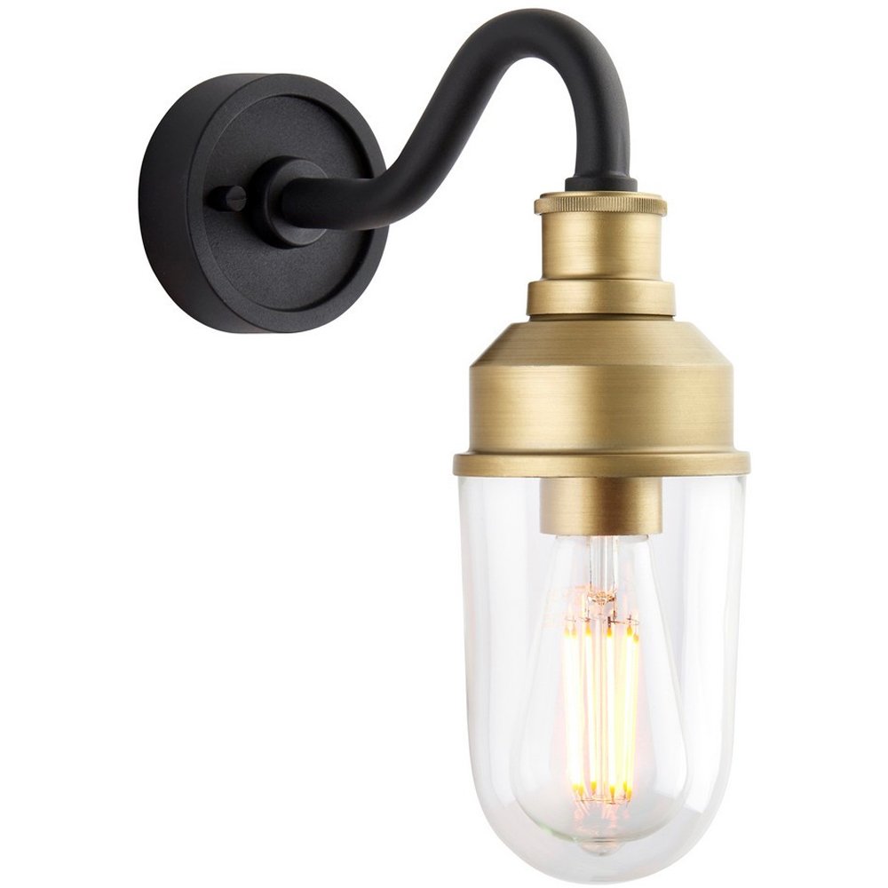 Merano Monza Matt Black Brushed Gold Clear Glass Outdoor Wall Lantern Image 3