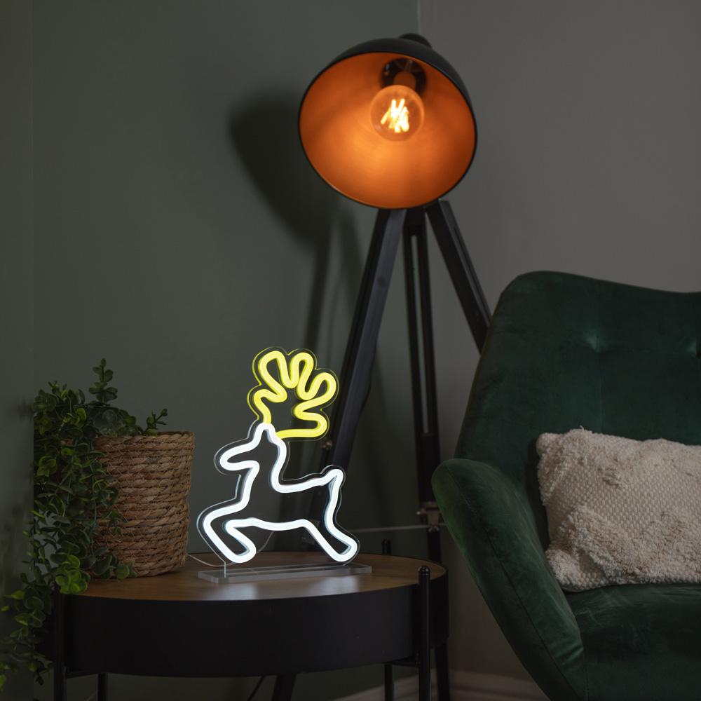 Premier Yellow and White LED Reindeer Table Top Neon Sign 25 x 19cm Image 3