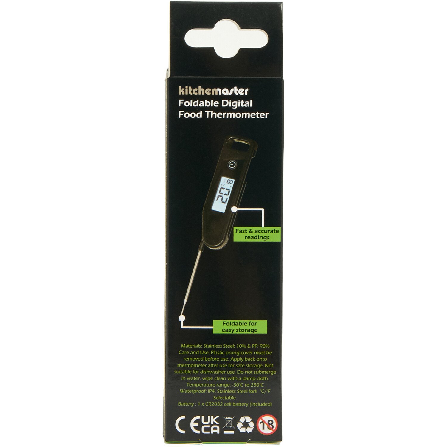 Kitchen Master Foldable Digital Food Thermometer - Black Image 4