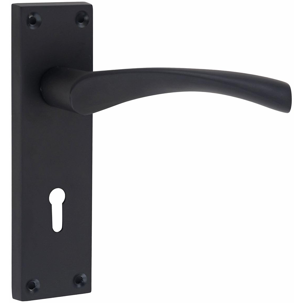 Golden Grace Matt Black Victorian Scroll Astrid Lock Door Handle Set 150 x 40mm Image 3