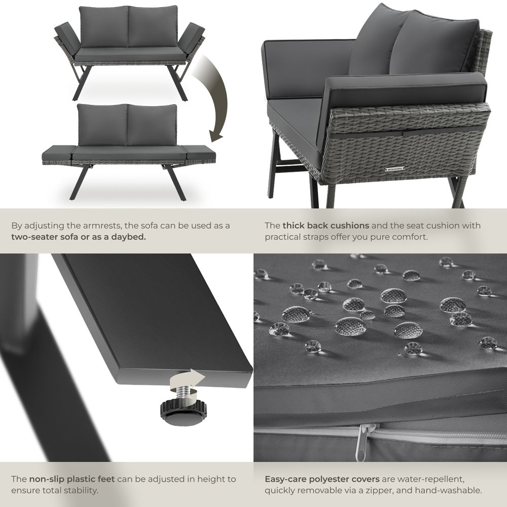 tectake Sintra Grey Multi Functional Garden Sofa Image 5