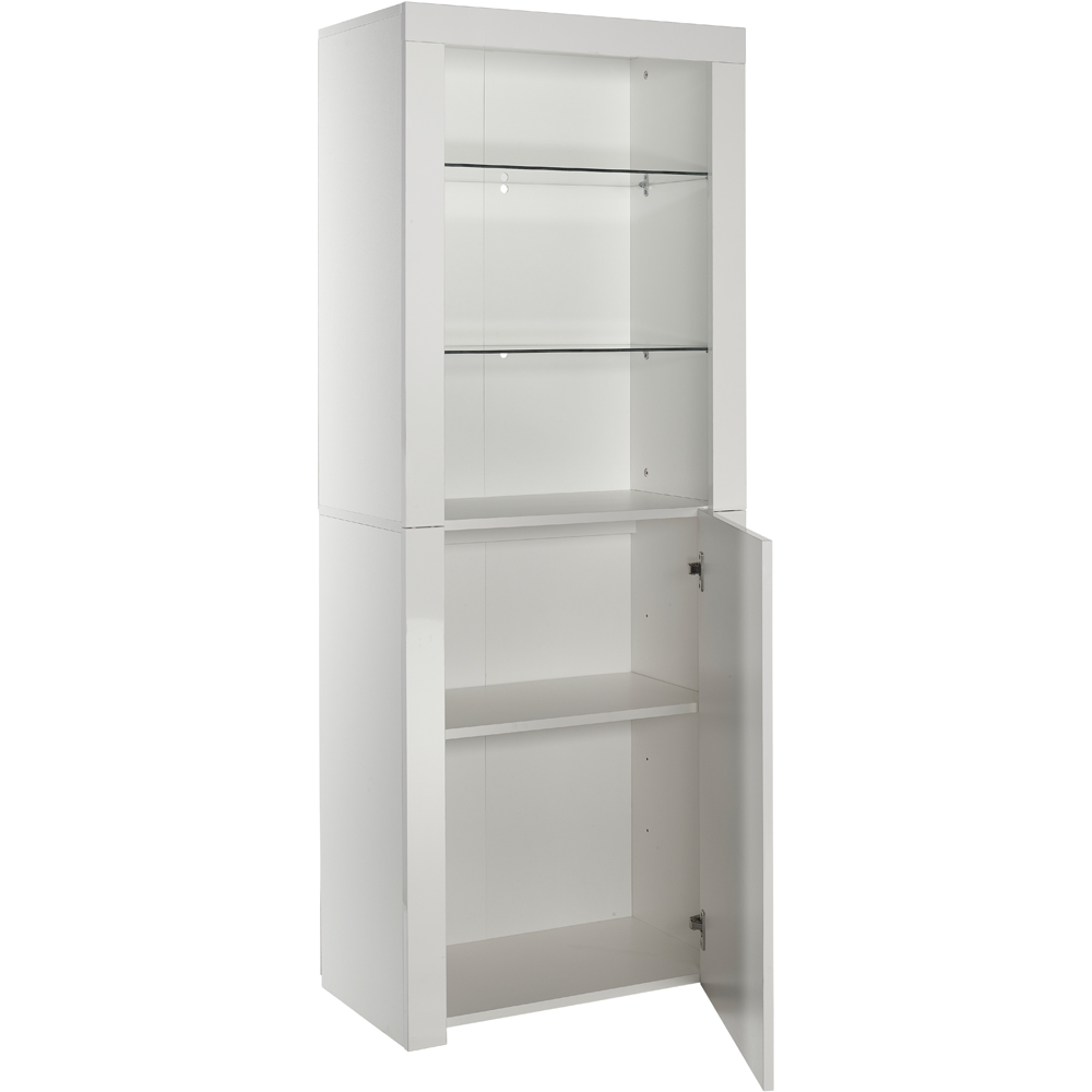 MMT Furniture Designs Single Door 3 Shelf Matt Gloss White Modern Buffet Cabinet with LED Image 2