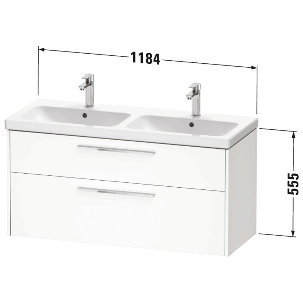 Duravit D-Code 2 Drawer Matt Graphite Wall Hung Vanity Unit 1184 x 460mm Image 2