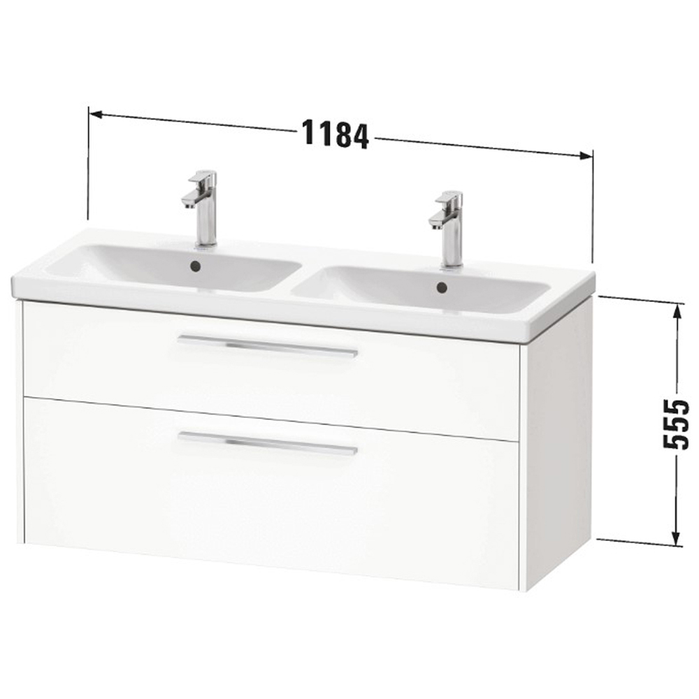 Duravit D-Code 2 Drawer Matt White Wall Hung Vanity Unit 1184 x 460mm Image 2