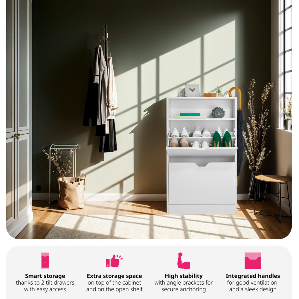 Tectake Calea 2 Compartment White Shoe Cabinet Image 3