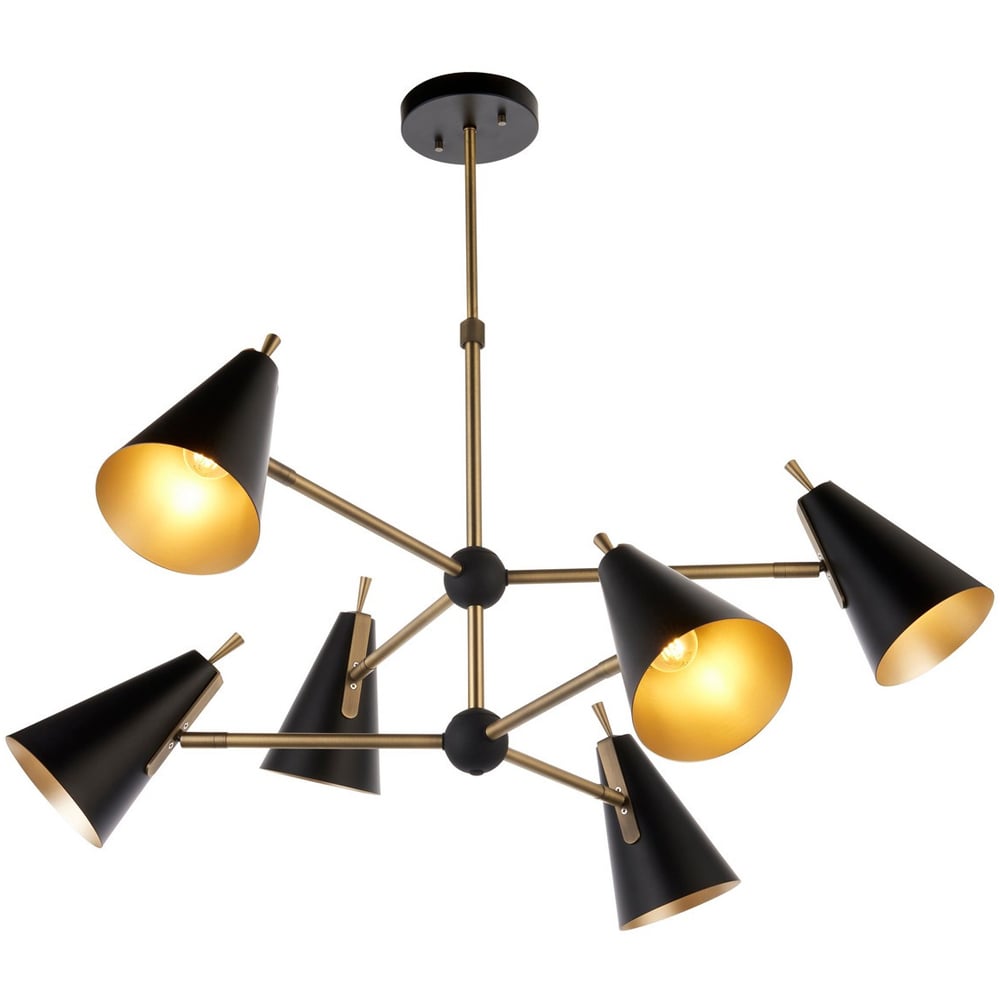 Merano Alta 6 Light Matt Black and Antique Brass Pendant Light Image 3