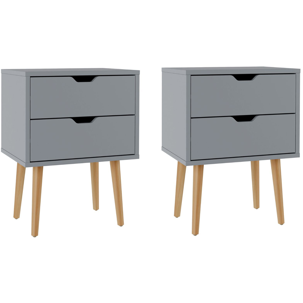 GFW Nyborg 2 Drawer Dark Grey Bedside Table Set of 2 Image 2