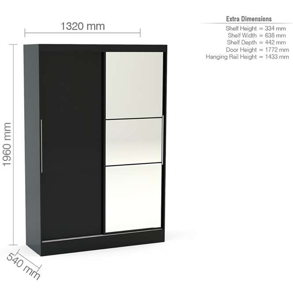 Lynx 2 Door Black Mirror Sliding Wardrobe Image 4