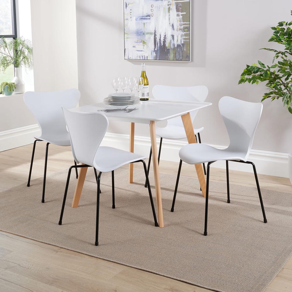 Home Source 4 Seater Curved Back Dining Set White Image 5