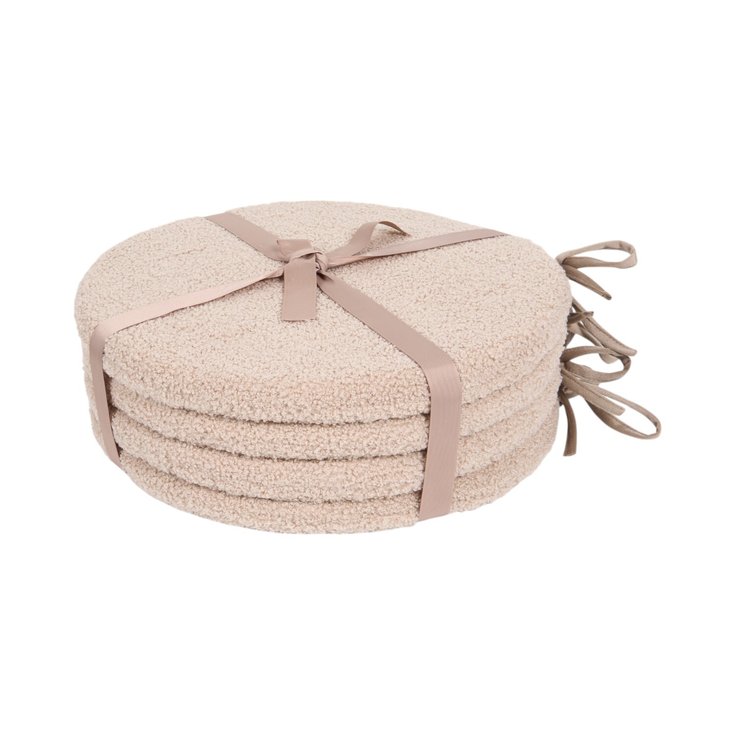 Pack of 4 Round Boucle Seat Pads Beige Image 2