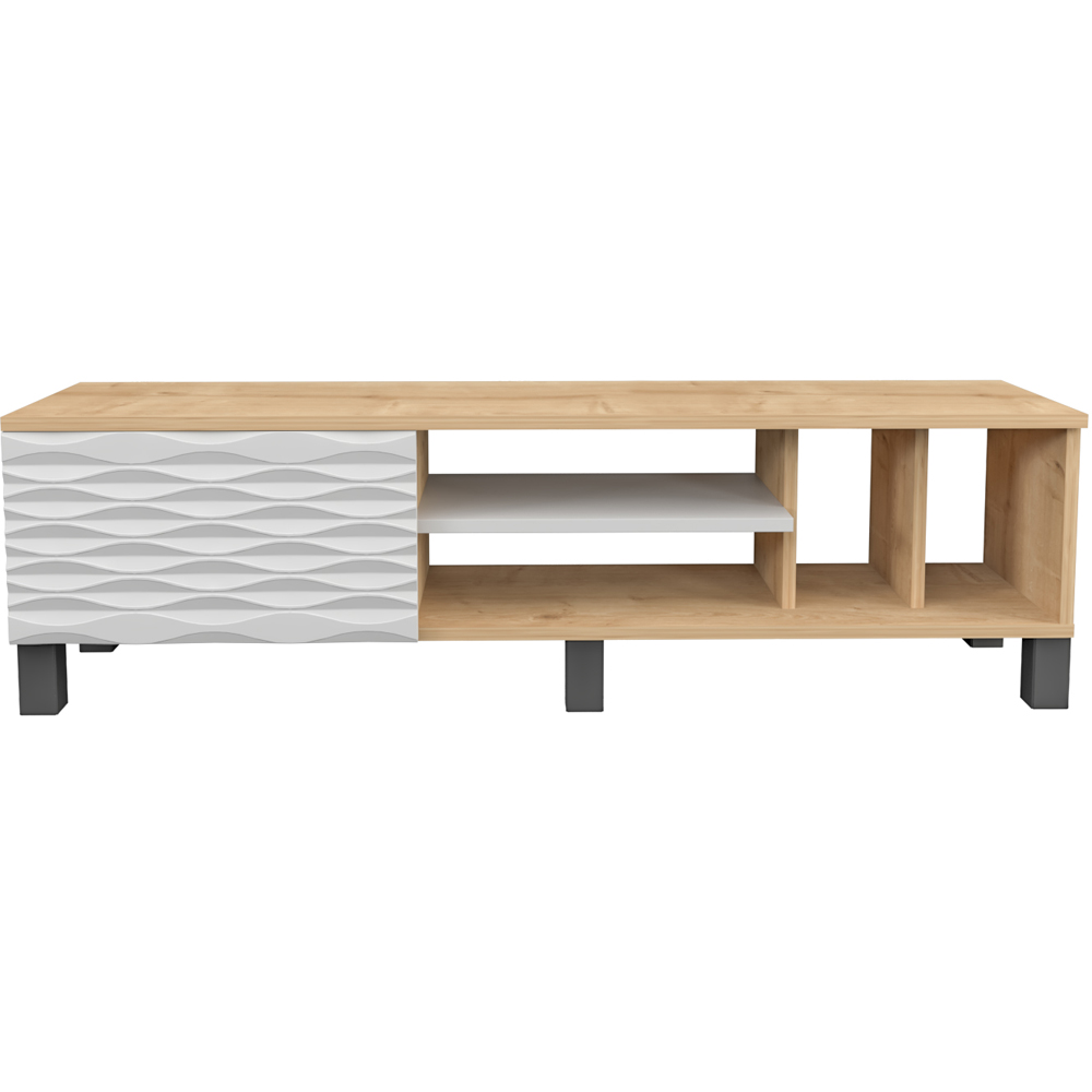 Decorotika Olyo Single Door 4 Shelf Oak and White TV Unit Image 2