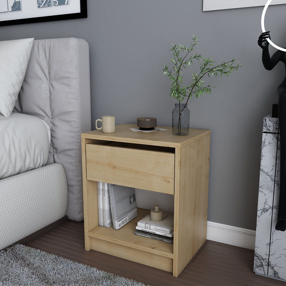 Decorotika Sheridan Single Drawer Sapphire Oak Floating Bedside Table Image 3